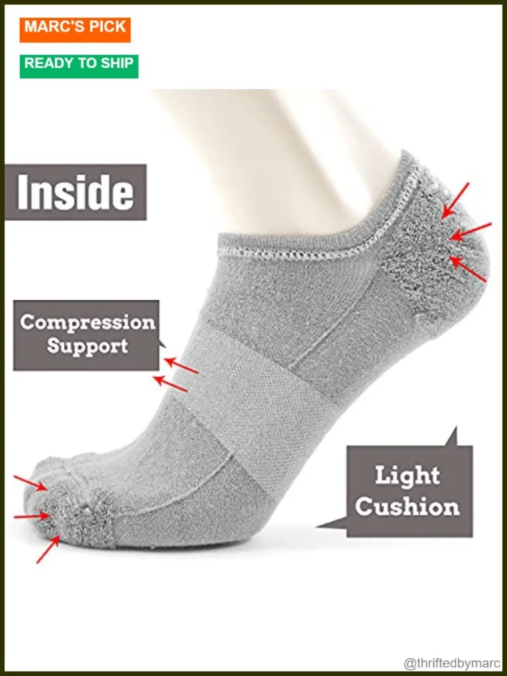 No Show Merino Wool Athletic Running Socks with Non-Slip Grips Low Cut Thin Soft
